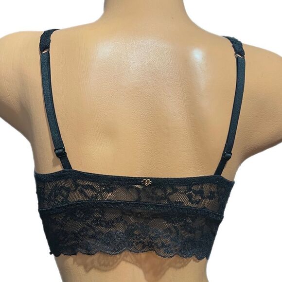 Victoria’s Secret Pink lace Unlined Ruched Front bralette bra black Medium - Picture 4 of 4